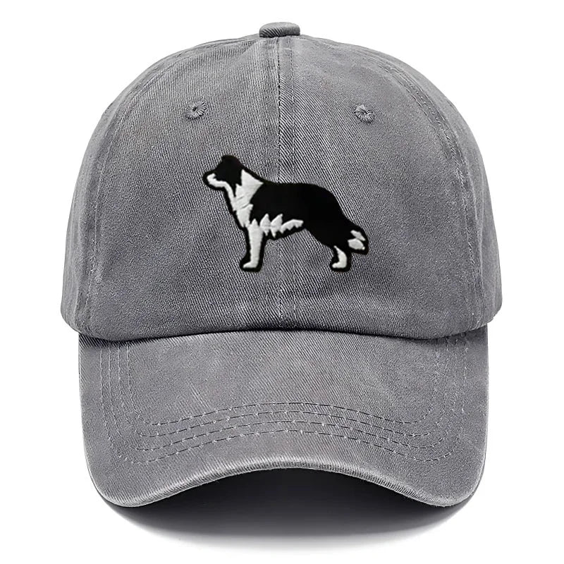 Border Collie Embroidered Washed Cotton Baseball Cap