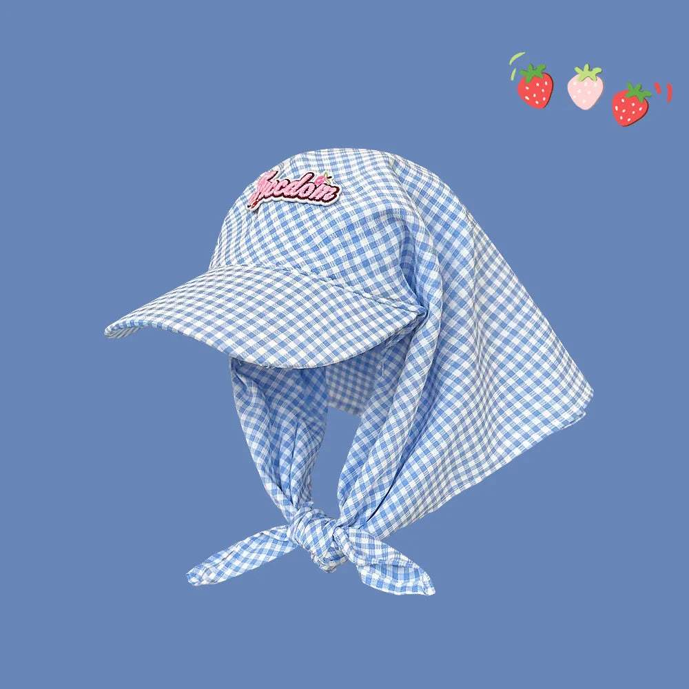 Womens Plaid Korean Style Sunshade Bucket Hat