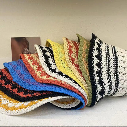 Korean Handmade Crochet Hollow Breathable Summer Bucket Hat