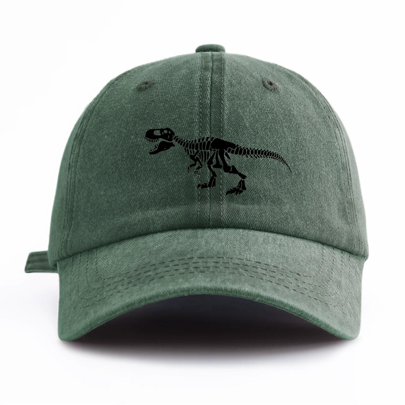 Black T Rex Print Washed Baseball Cap
