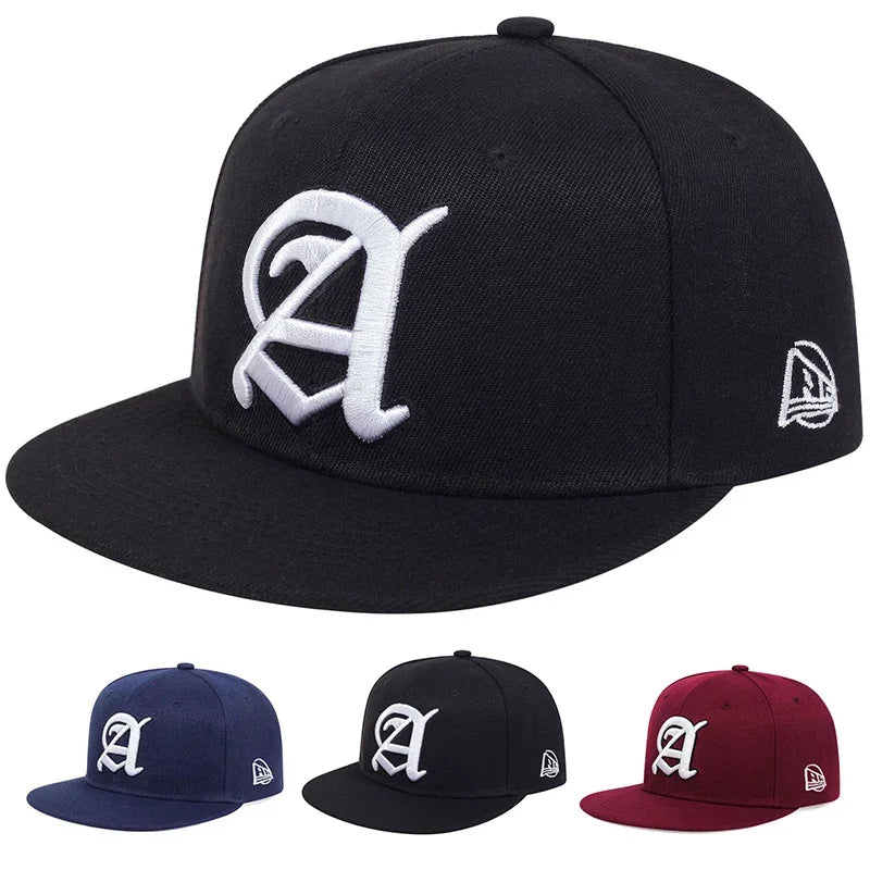 Unisex A Letter Embroidered Casual Snapback Cap