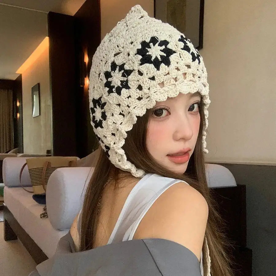 Handmade Floral Lace Crochet Y2K Bucket Hat