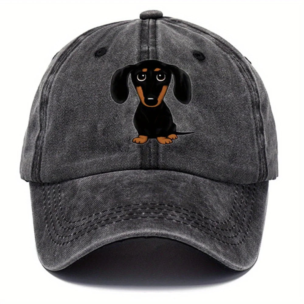 Dachshund Print Retro Washed Baseball Cap