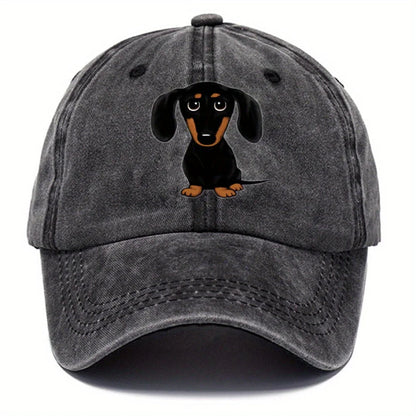 Dachshund Print Retro Washed Baseball Cap