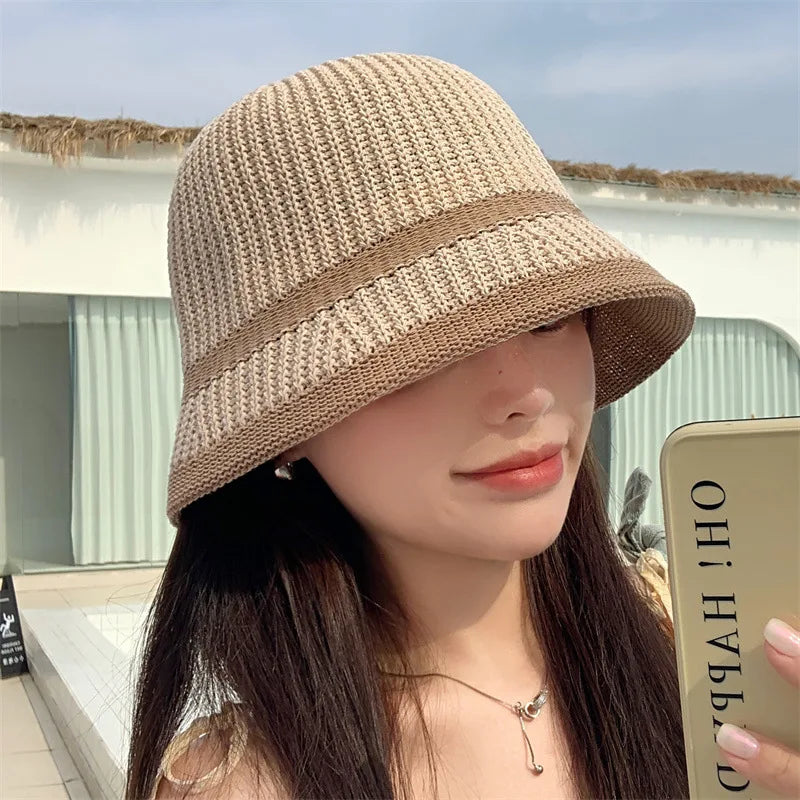 Harajuku Style Knitted Outdoor Unisex Summer Bucket Hat