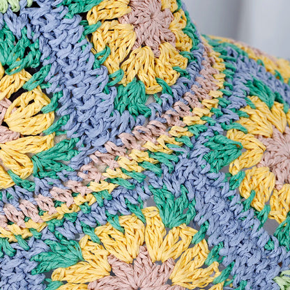 Womens Crochet Straw Foldable Summer Bucket Hat