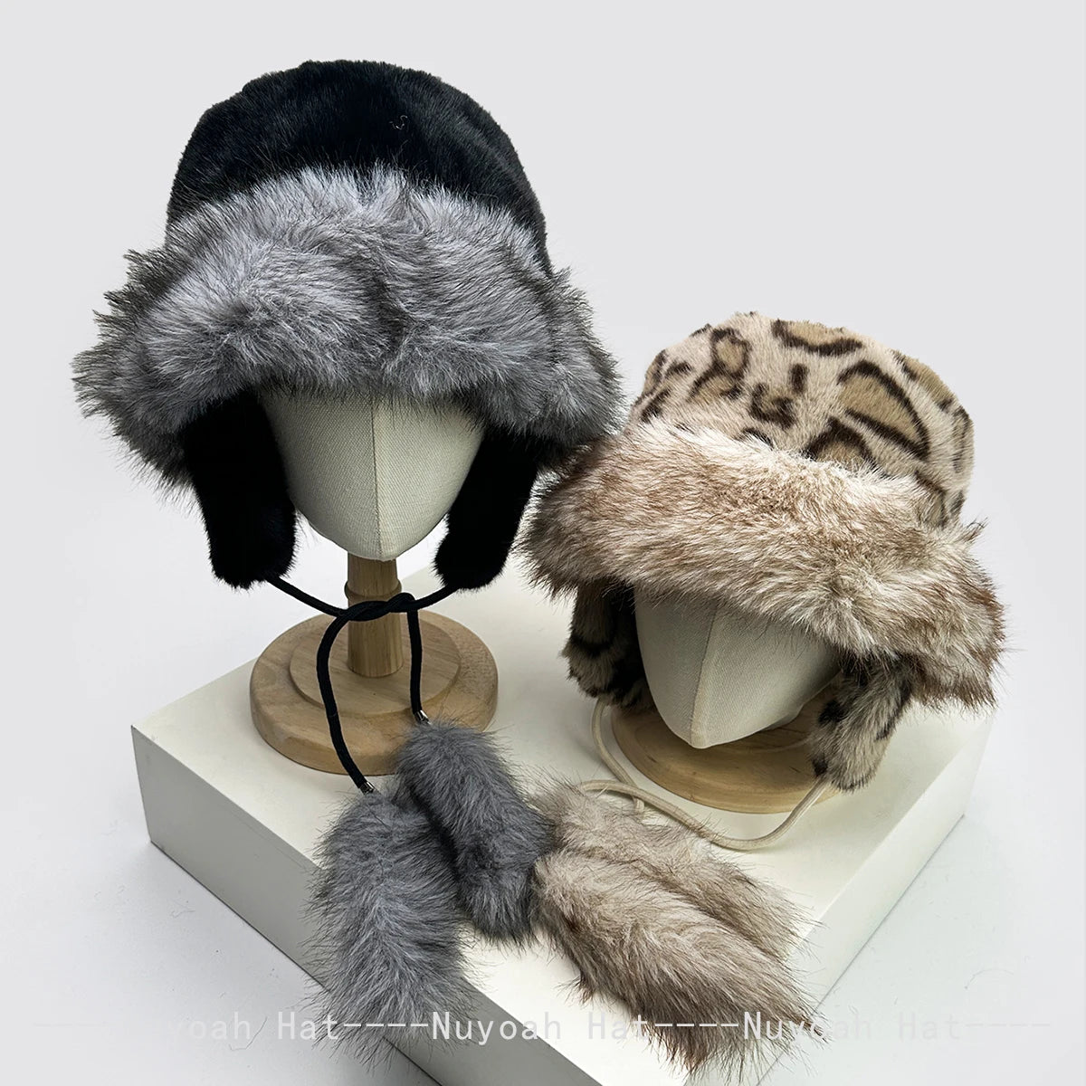 Leopard Print Plush Winter Bucket Hat