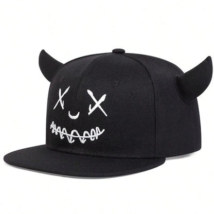 Smiling Face Cow Horn Snapback Cap