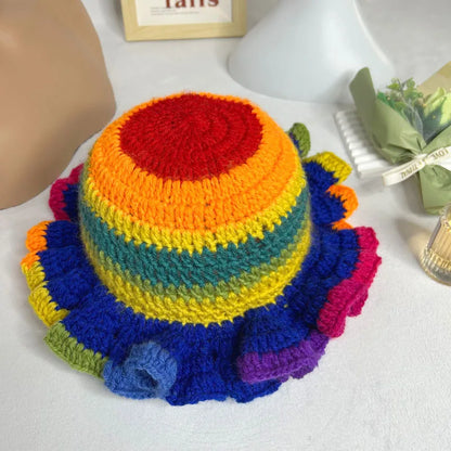 Womens Acrylic Knitted Wide Brim Bucket Hat
