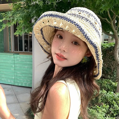 Handmade Hollow Crochet Straw Beach Bucket Hat