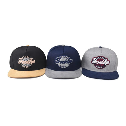 Brooklyn Embroidery Pattern Flat Bill Snapback Cap