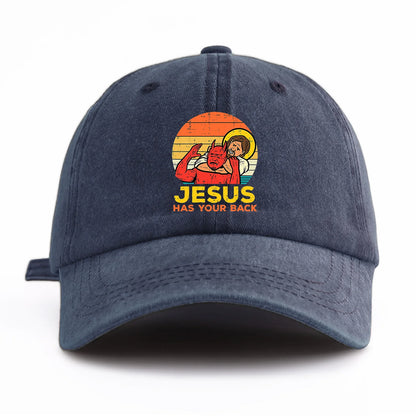 Jesus Has U Back Washed Retro Baseball Cap