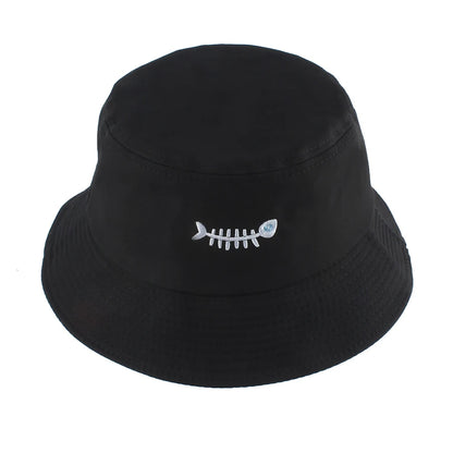 Fish Bone Embroidered Street Hip Hop Bucket Hat