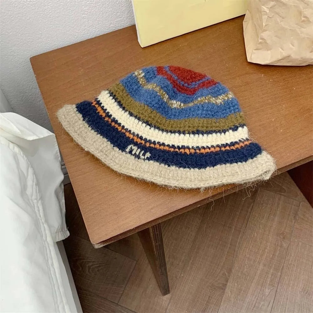 Korean Striped Warm Knitted Bucket Hat