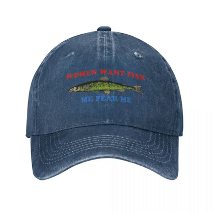 Women Want Fish Me Fear Me Vintage Baseball Cap Unisex
