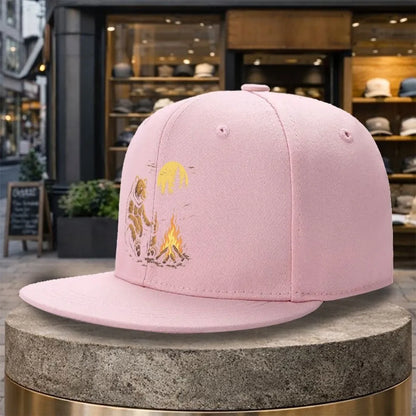 Bear Campfire Moon Silhouette Snapback Cap