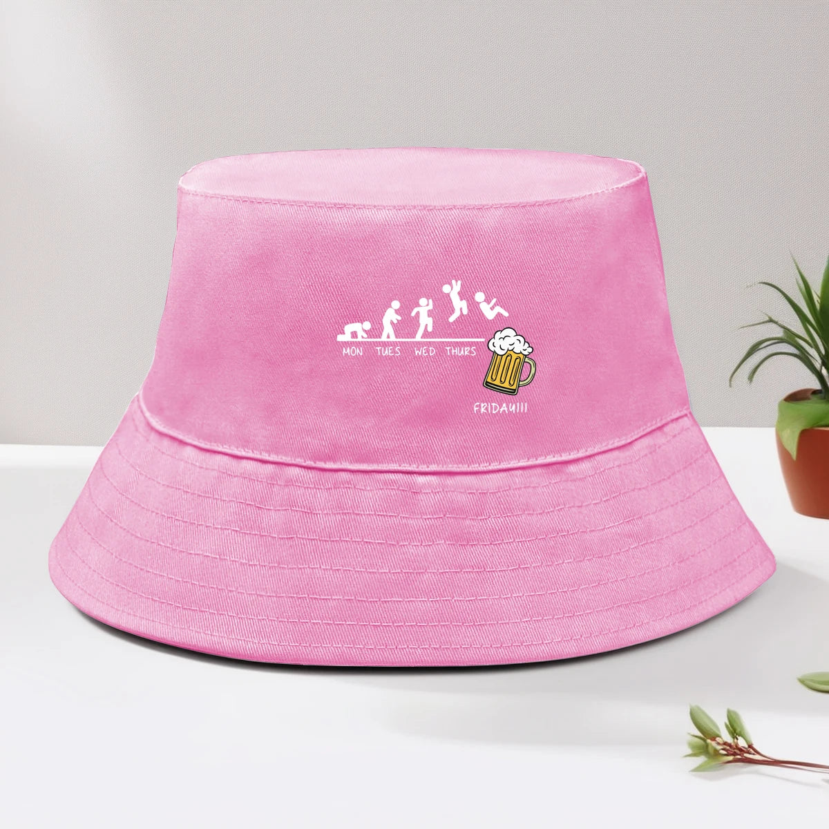 Friday With Beer Solid Color Foldable Bucket Hat