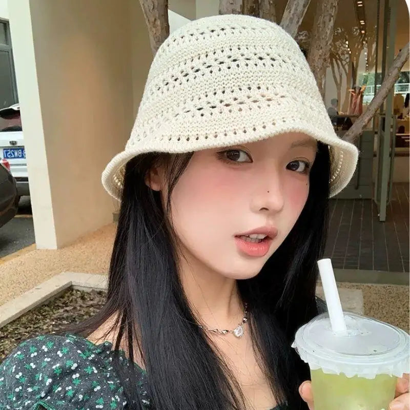 Wide Brim Crochet Hollow Breathable Summer Bucket Hat