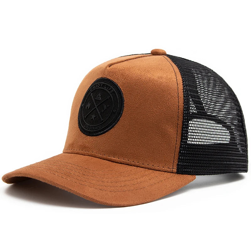 Circular Leather Mesh Trucker Snapback Cap