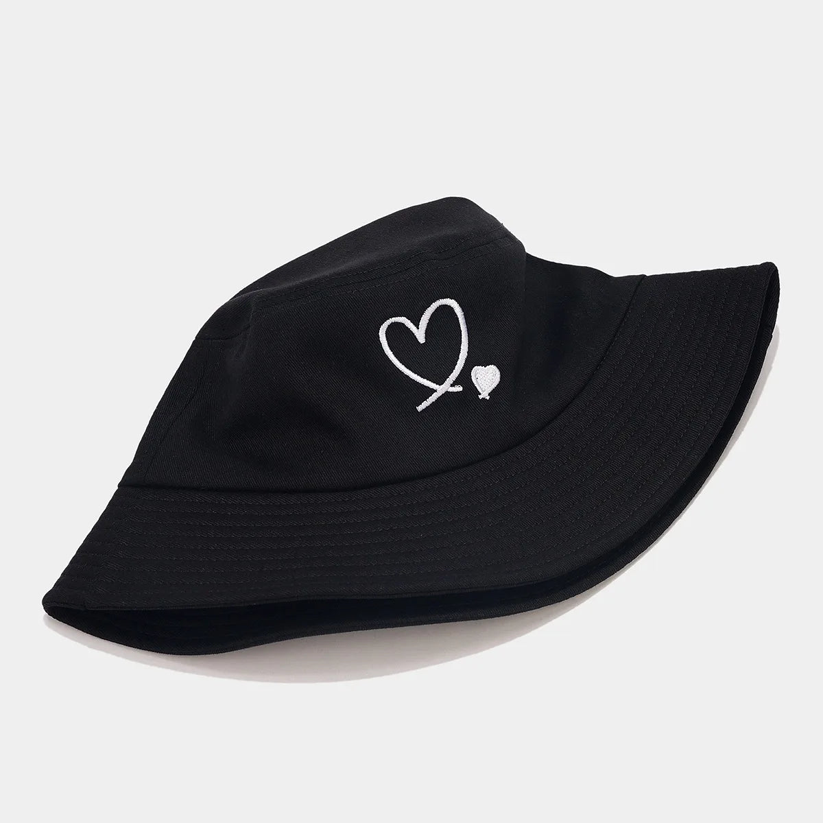 Unisex Cotton Embroidered Love Bucket Hat Casual Outdoor Beach Travel