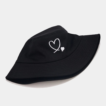 Unisex Cotton Embroidered Love Bucket Hat Casual Outdoor Beach Travel