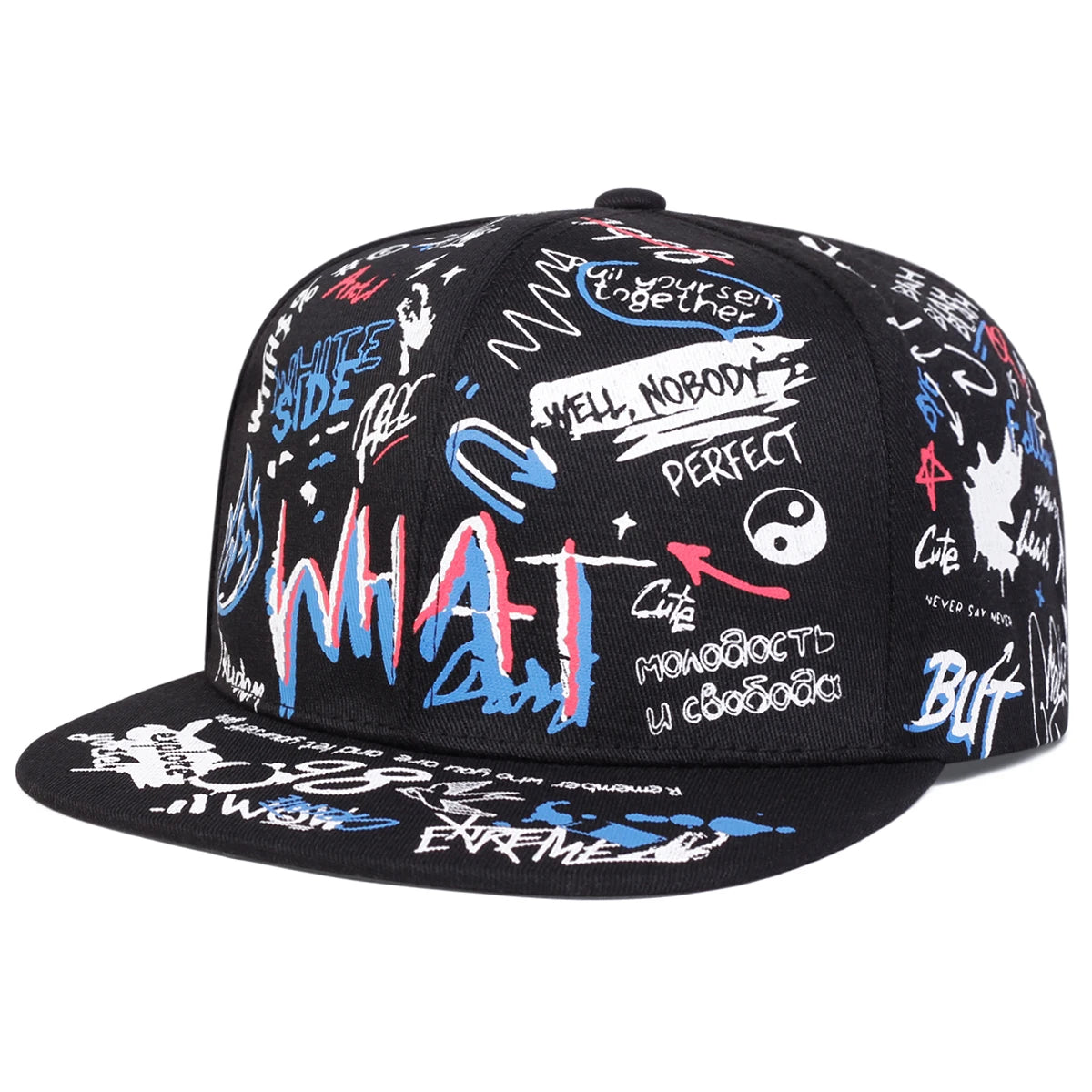 WHAT Graffiti Print Hip Hop Snapback Cap