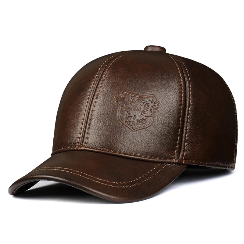 Genuine Leather Winter Baseball Cap