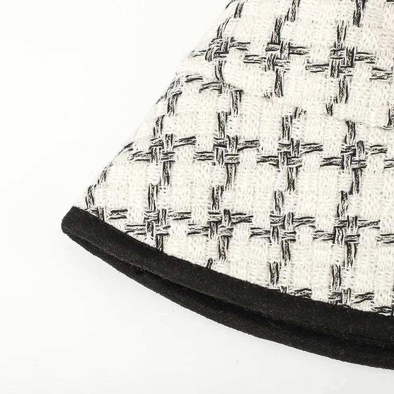 Plaid Fashion Flat Top Winter Bucket Hat