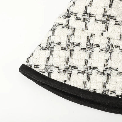 Plaid Fashion Flat Top Winter Bucket Hat