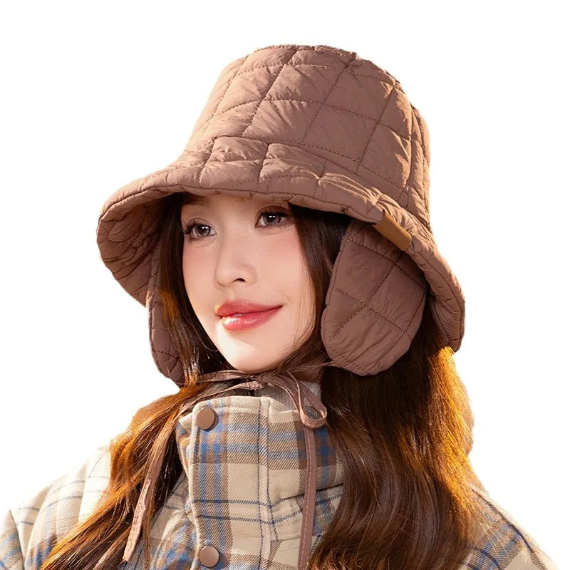 Korean Rhombus Velvet Down Bucket Hat