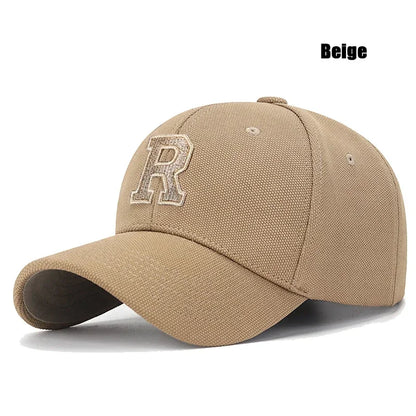 R Letter Gold Embroidery Premium Baseball Cap