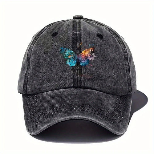 Colorful Watercolor Butterfly Distressed Cotton Baseball Cap