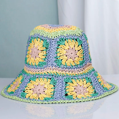 Womens Crochet Straw Foldable Summer Bucket Hat