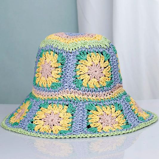 Womens Crochet Straw Foldable Summer Bucket Hat