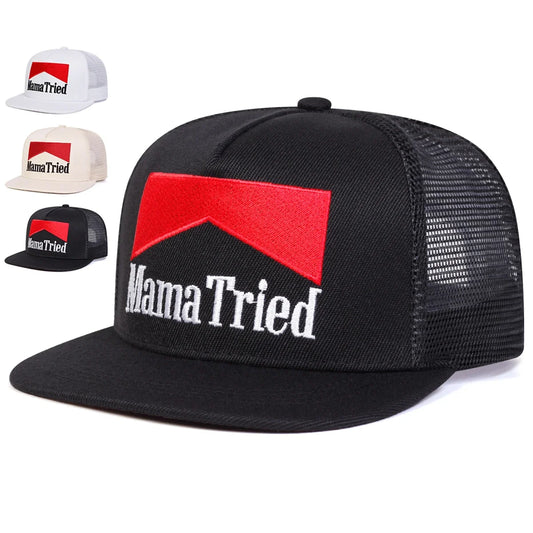 Unisex Mama Tried Embroidery Mesh Snapback Cap