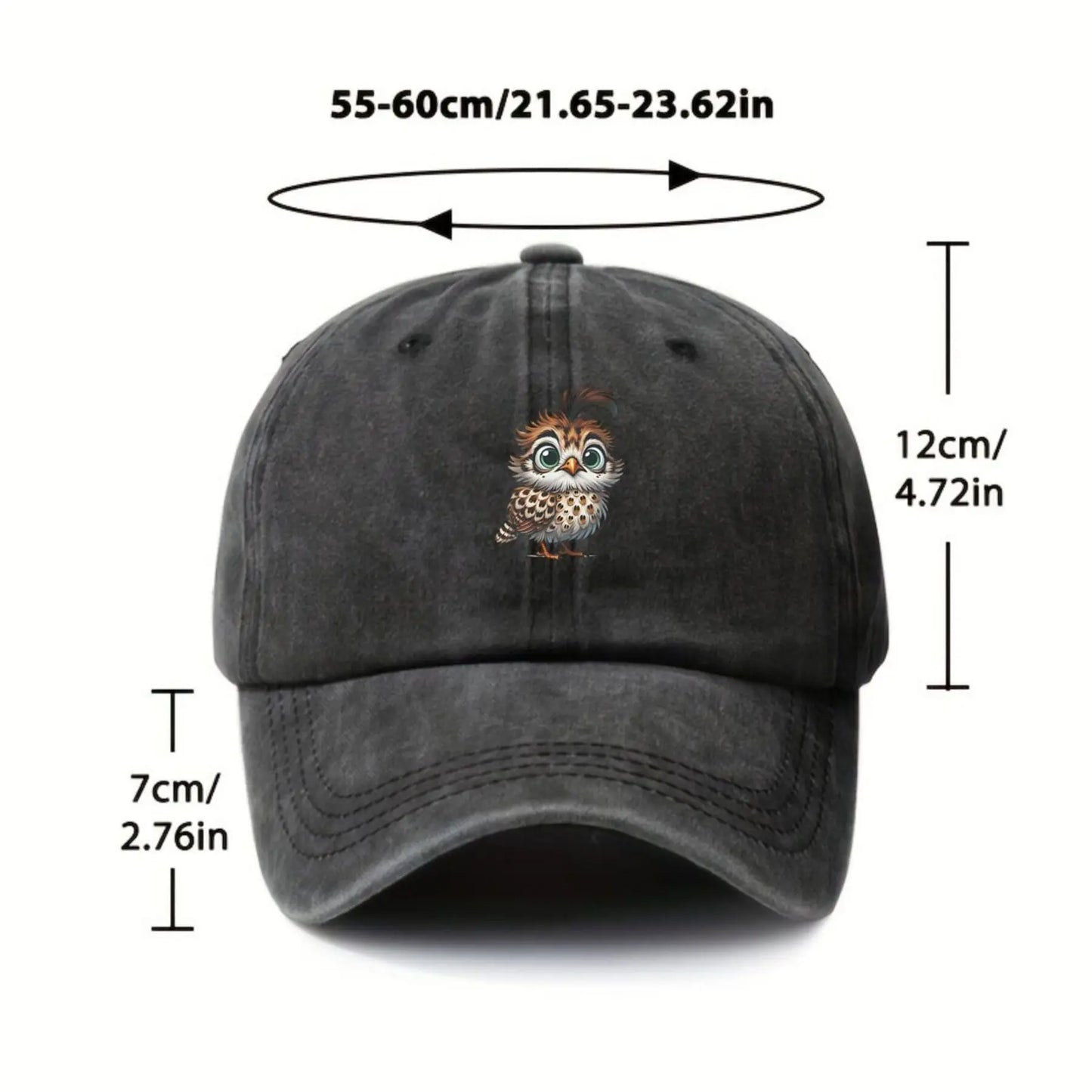 Cute Cartoon Owl Washed Casual Baseball Cap