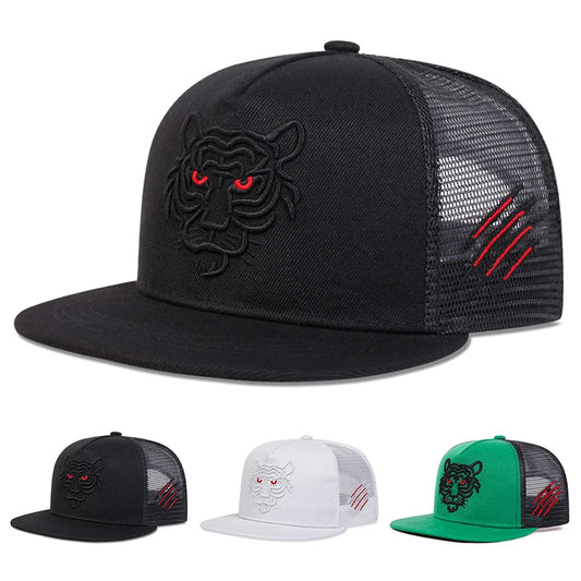 Unisex Tiger Embroidery Hip-hop Net Hats