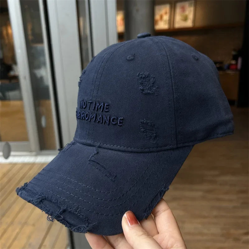 Distressed Script Embroidery Washed Cotton Baseball Cap