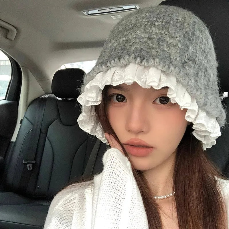 Korean Lace Knit Cute Bucket Hat
