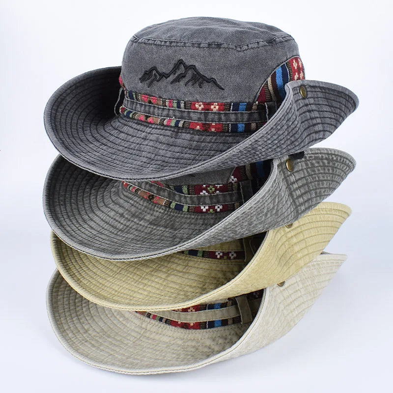 Vintage Embroidered Wide Brim Bucket Hat Unisex