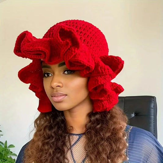 Colorful Crochet Ruffle Knit Bucket Hat