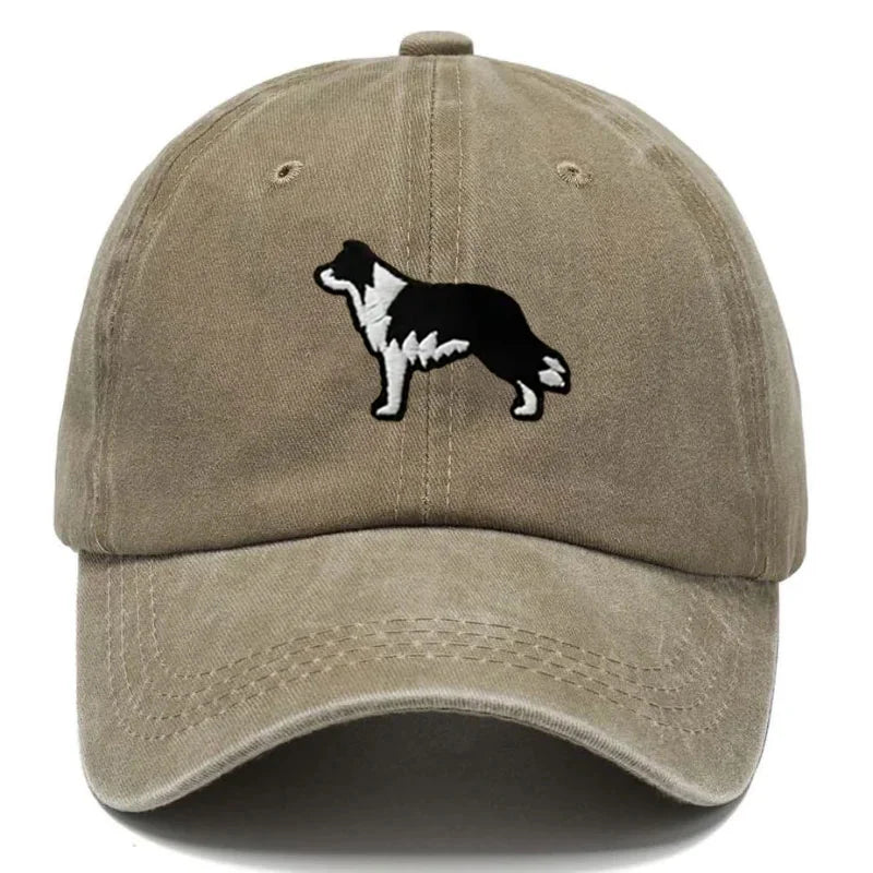 Border Collie Embroidered Washed Cotton Baseball Cap