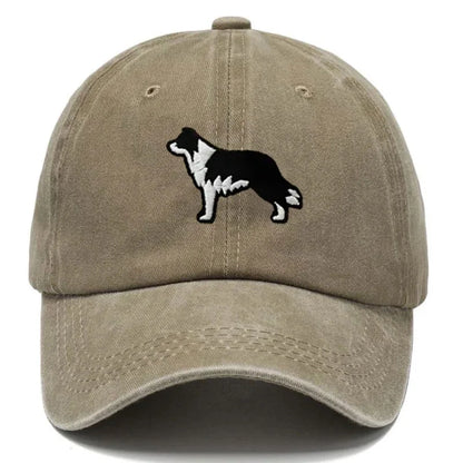 Border Collie Embroidered Washed Cotton Baseball Cap