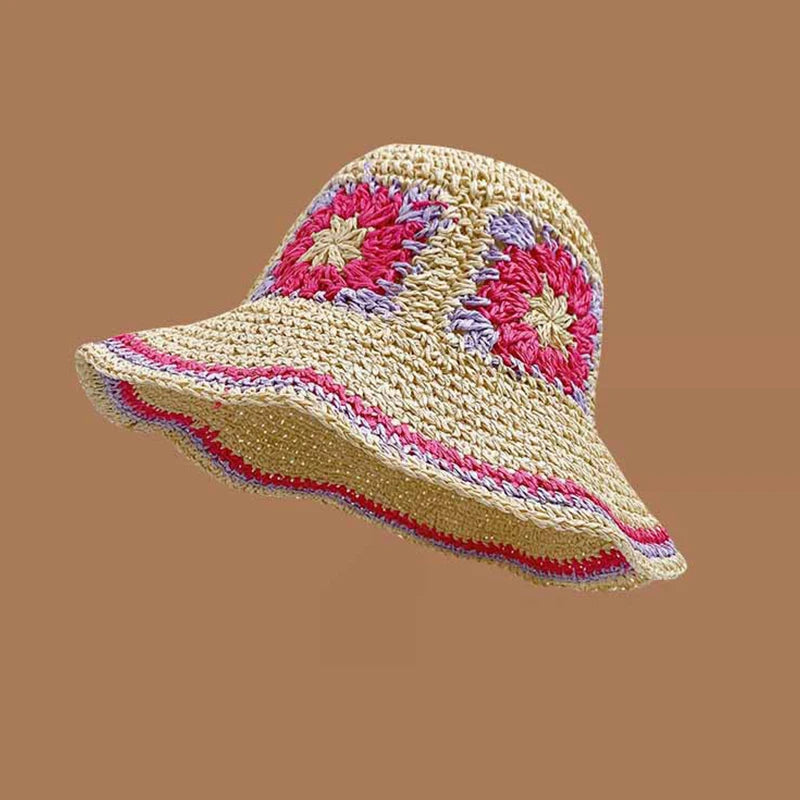 Spring Summer Hollow Crochet Straw Visor Bucket Hat