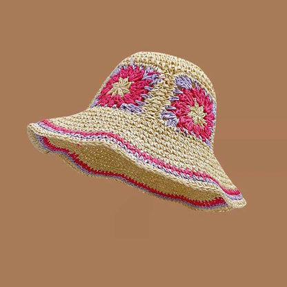 Spring Summer Hollow Crochet Straw Visor Bucket Hat