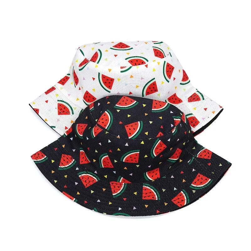 Vintage Watermelon Print Reversible Bucket Hat Unisex