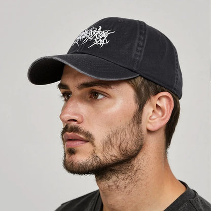 Goth Rock Embroidered Washed Baseball Cap