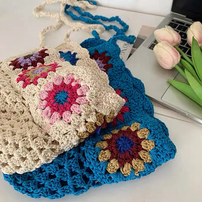 Japanese Handmade Crochet Flower Retro Knitted Bucket Hat