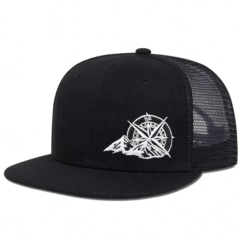Unisex Compass Mountain Embroidery Hip-hop Net Hats