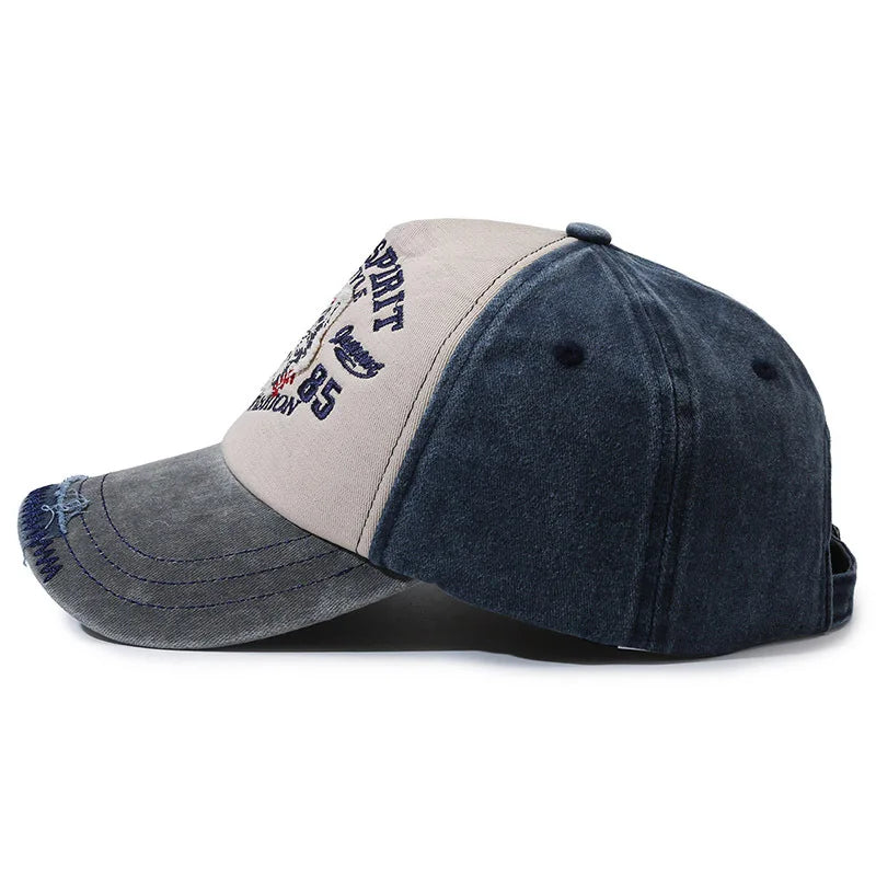 Vintage Wolf Embroidery Washed Baseball Cap